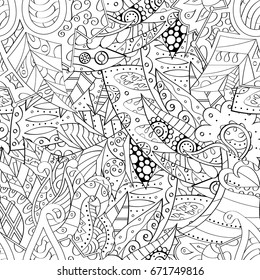 Tracery seamless pattern. Mehndi design. Ethnic monochrome binary doodle texture. Curved doodling black and white background. Vector