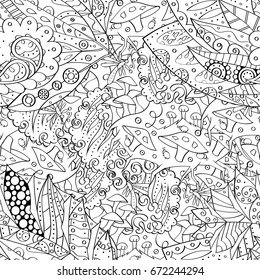 Tracery seamless pattern. Mehndi design. Ethnic monochrome binary doodle texture. Curved doodling black and white background. Vector