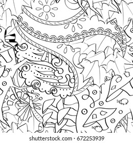 Tracery seamless pattern. Mehndi design. Ethnic monochrome binary doodle texture. Curved doodling black and white background. Vector