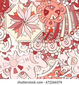 Tracery seamless pattern. Mehndi design. Ethnic colorful doodle texture. Curved doodling background. Vector
