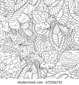 Tracery seamless pattern. Mehndi design. Ethnic monochrome binary doodle texture. Curved doodling black and white background. Vector