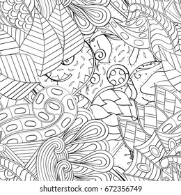 Tracery seamless pattern. Mehndi design. Ethnic monochrome binary doodle texture. Curved doodling black and white background. Vector