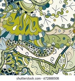 Tracery seamless pattern. Mehndi design. Ethnic colorful doodle texture. Curved doodling background. Vector