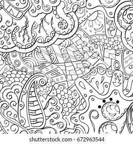 Tracery seamless pattern. Mehndi design. Ethnic monochrome binary doodle texture. Curved doodling black and white background. Vector