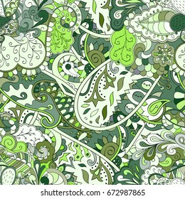 Tracery seamless pattern. Mehndi design. Ethnic colorful doodle texture. Curved doodling background. Vector