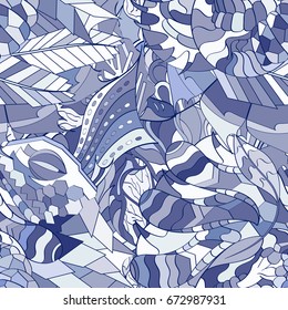 Tracery seamless pattern. Mehndi design. Ethnic colorful doodle texture. Curved doodling background. Vector