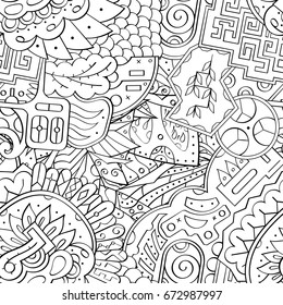 Tracery seamless pattern. Mehndi design. Ethnic monochrome binary doodle texture. Curved doodling black and white background. Vector