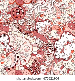 Tracery seamless pattern. Mehndi design. Ethnic colorful doodle texture. Curved doodling background. Vector