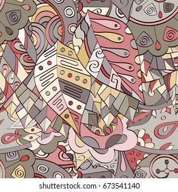 Tracery seamless pattern. Mehndi design. Ethnic colorful doodle texture. Curved doodling background. Vector
