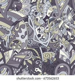 Tracery seamless pattern. Mehndi design. Ethnic colorful doodle texture. Curved doodling background. Vector