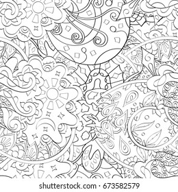 Tracery seamless pattern. Mehndi design. Ethnic monochrome binary doodle texture. Curved doodling black and white background. Vector