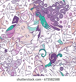 Tracery seamless pattern. Mehndi design. Ethnic colorful doodle texture. Curved doodling background. Vector