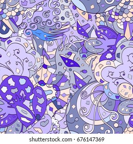 Tracery seamless pattern. Mehndi design. Ethnic colorful doodle texture. Curved doodling background. Vector