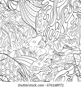 Tracery seamless pattern. Mehndi design. Ethnic monochrome binary doodle texture. Curved doodling black and white background. Vector