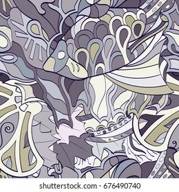 Tracery seamless pattern. Mehndi design. Ethnic colorful doodle texture. Curved doodling background. Vector
