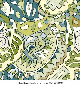 Tracery seamless pattern. Mehndi design. Ethnic colorful doodle texture. Curved doodling background. Vector