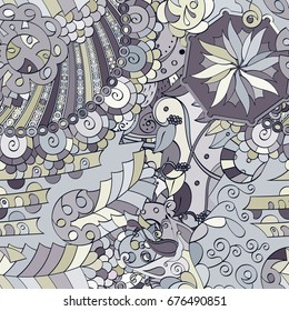 Tracery seamless pattern. Mehndi design. Ethnic colorful doodle texture. Curved doodling background. Vector