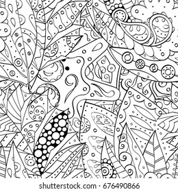 Tracery seamless pattern. Mehndi design. Ethnic monochrome binary doodle texture. Curved doodling black and white background. Vector