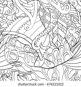 Tracery seamless pattern. Mehndi design. Ethnic monochrome binary doodle texture. Curved doodling black and white background. Vector