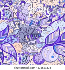 Tracery seamless pattern. Mehndi design. Ethnic colorful doodle texture. Curved doodling background. Vector