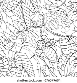 Tracery seamless pattern. Mehndi design. Ethnic monochrome binary doodle texture. Curved doodling black and white background. Vector