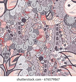 Tracery seamless pattern. Mehndi design. Ethnic colorful doodle texture. Curved doodling background. Vector