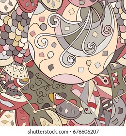 Tracery seamless pattern. Mehndi design. Ethnic colorful doodle texture. Curved doodling background. Vector