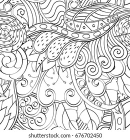 Tracery seamless pattern. Mehndi design. Ethnic monochrome binary doodle texture. Curved doodling black and white background. Vector