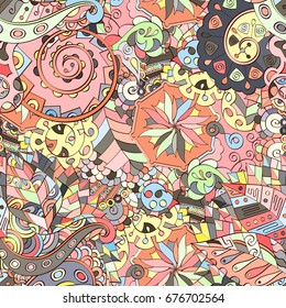 Tracery seamless pattern. Mehndi design. Ethnic colorful doodle texture. Curved doodling background. Vector