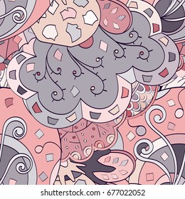 Tracery seamless pattern. Mehndi design. Ethnic colorful doodle texture. Curved doodling background. Vector