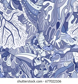 Tracery seamless pattern. Mehndi design. Ethnic colorful doodle texture. Curved doodling background. Vector