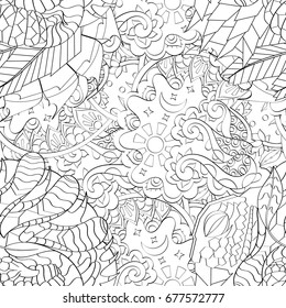 Tracery seamless pattern. Mehndi design. Ethnic monochrome binary doodle texture. Curved doodling black and white background. Vector