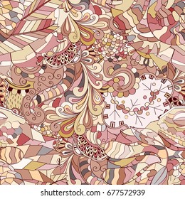 Tracery seamless pattern. Mehndi design. Ethnic colorful doodle texture. Curved doodling background. Vector