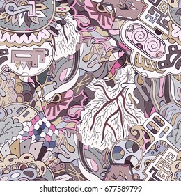 Tracery seamless pattern. Mehndi design. Ethnic colorful doodle texture. Curved doodling background. Vector