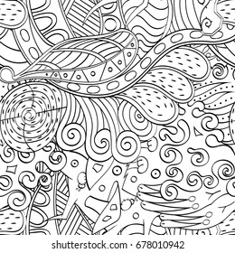Tracery seamless pattern. Mehndi design. Ethnic monochrome binary doodle texture. Curved doodling black and white background. Vector