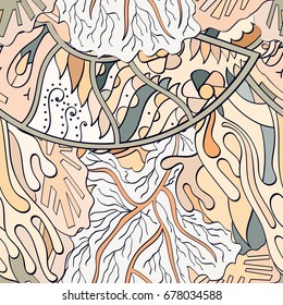 Tracery seamless pattern. Mehndi design. Ethnic colorful doodle texture. Curved doodling background. Vector
