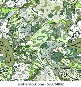 Tracery seamless pattern. Mehndi design. Ethnic colorful doodle texture. Curved doodling background. Vector
