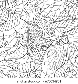 Tracery seamless pattern. Mehndi design. Ethnic monochrome binary doodle texture. Curved doodling black and white background. Vector