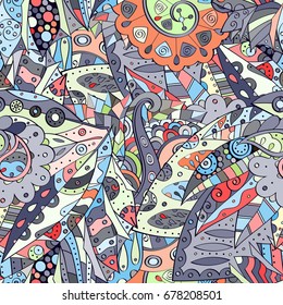 Tracery seamless pattern. Mehndi design. Ethnic colorful doodle texture. Curved doodling background. Vector