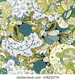 Tracery seamless pattern. Mehndi design. Ethnic colorful doodle texture. Curved doodling background. Vector