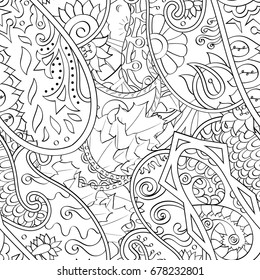 Tracery seamless pattern. Mehndi design. Ethnic monochrome binary doodle texture. Curved doodling black and white background. Vector