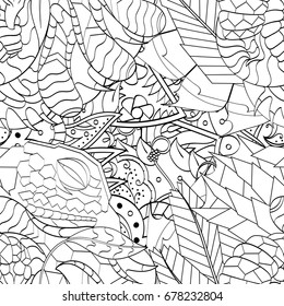 Tracery seamless pattern. Mehndi design. Ethnic monochrome binary doodle texture. Curved doodling black and white background. Vector