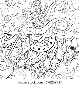 Tracery seamless pattern. Mehndi design. Ethnic monochrome binary doodle texture. Curved doodling black and white background. Vector