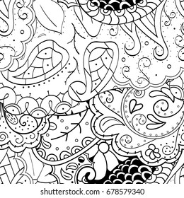 Tracery seamless pattern. Mehndi design. Ethnic monochrome binary doodle texture. Curved doodling black and white background. Vector