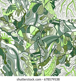 Tracery seamless pattern. Mehndi design. Ethnic colorful doodle texture. Curved doodling background. Vector