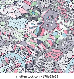 Tracery seamless pattern. Mehndi design. Ethnic colorful doodle texture. Curved doodling background. Vector