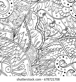 Tracery seamless pattern. Mehndi design. Ethnic monochrome binary doodle texture. Curved doodling black and white background. Vector
