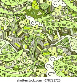 Tracery seamless pattern. Mehndi design. Ethnic colorful doodle texture. Curved doodling background. Vector