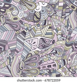 Tracery seamless pattern. Mehndi design. Ethnic colorful doodle texture. Curved doodling background. Vector