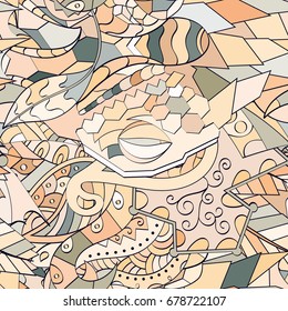 Tracery seamless pattern. Mehndi design. Ethnic colorful doodle texture. Curved doodling background. Vector